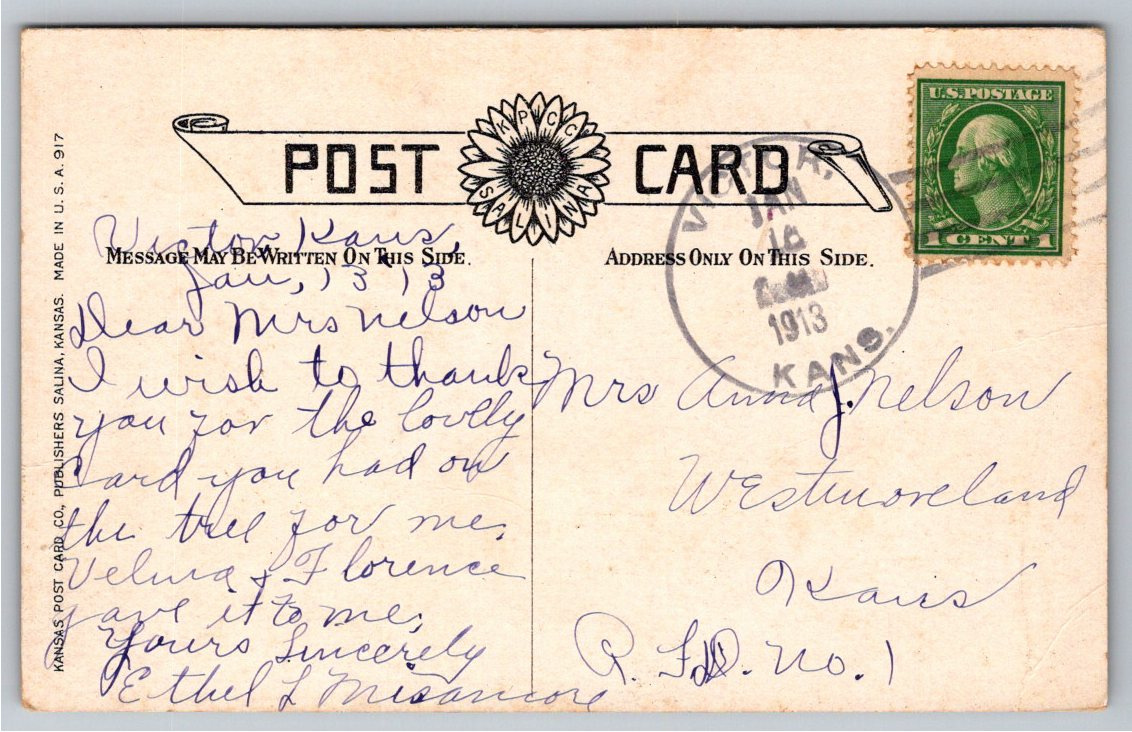 Vintage 1913 YMCA Building Postcard | Manhattan, Kansas Litho - Back / Reverse View