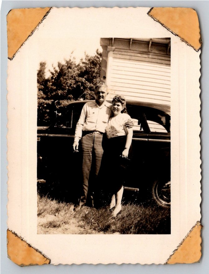 1950s Vintage Couple & Car Snapshot Photo Stewartsville Virginia