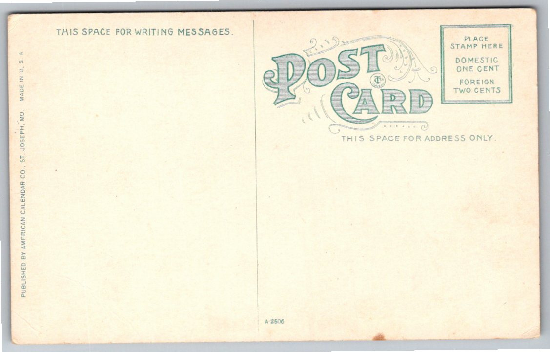 1900s St. Joseph Missouri State Hospital No 2 Antique Postcard - Back / Reverse View