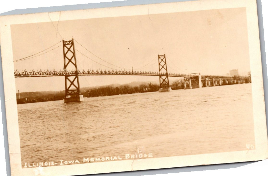 1930s Illinois-Iowa Memorial Bridge RPPC Postcard | Quad Cities