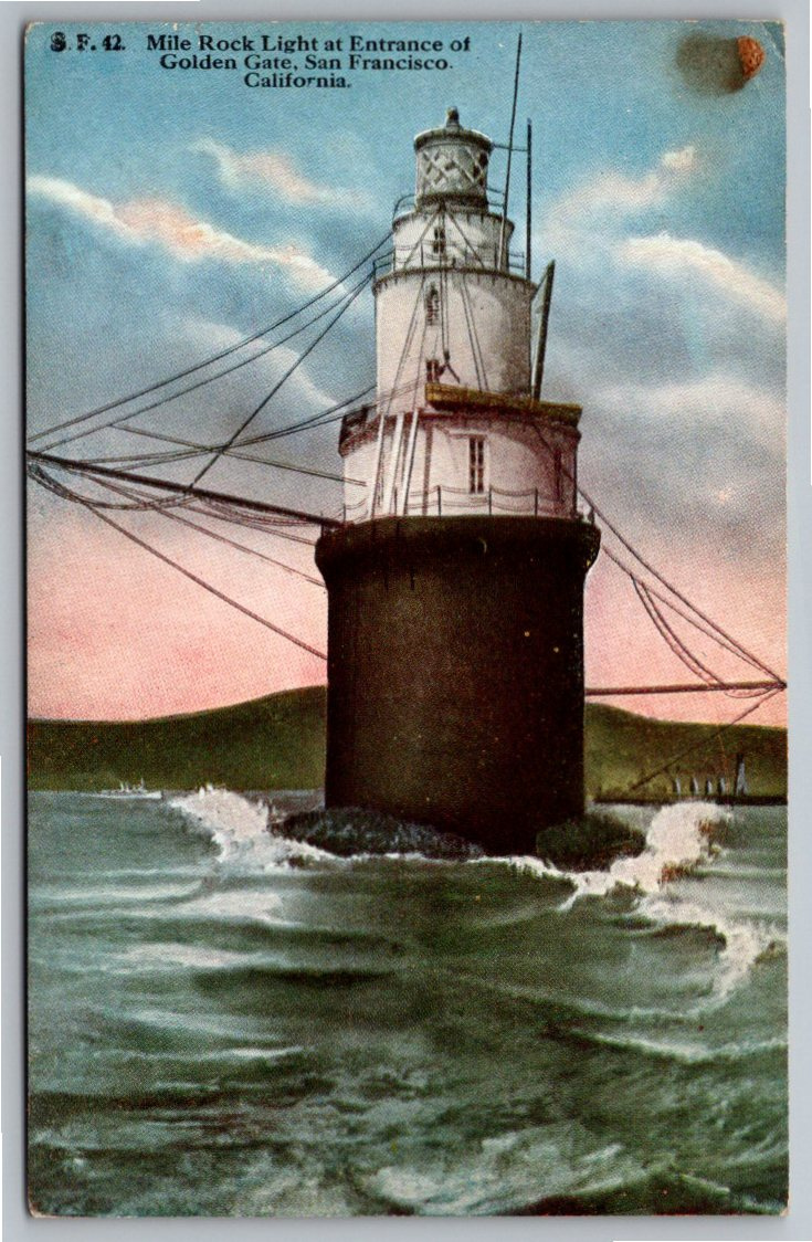 Antique 1900s Mile Rock Light Postcard: Golden Gate San Francisco