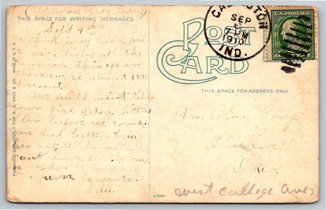 Vintage 1910 Kokomo Indiana Postcard: West Walnut Street - Back / Reverse View
