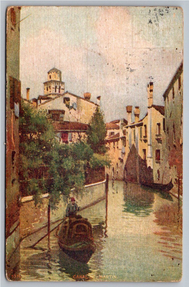 1910 Venice Italy Canal San Martin Gondola Boat Antique Postcard