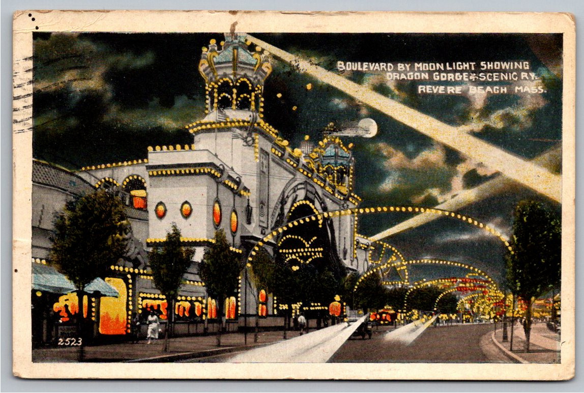 1917 Revere Beach MA Moonlight Scene Dragon Gorge Scenic Ry