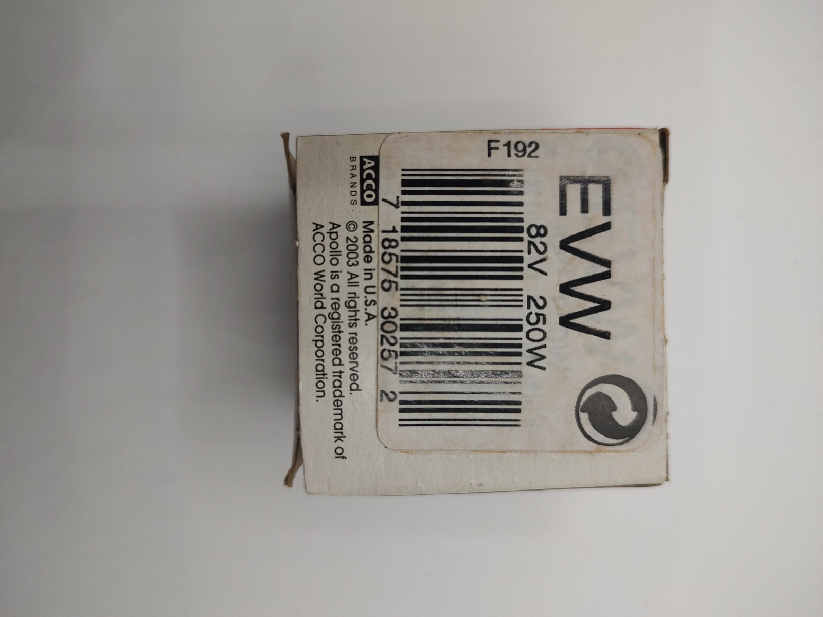 Vintage Apollo EVW 82V 250W Overhead Projector Lamp Bulb NOS - Back / Reverse View