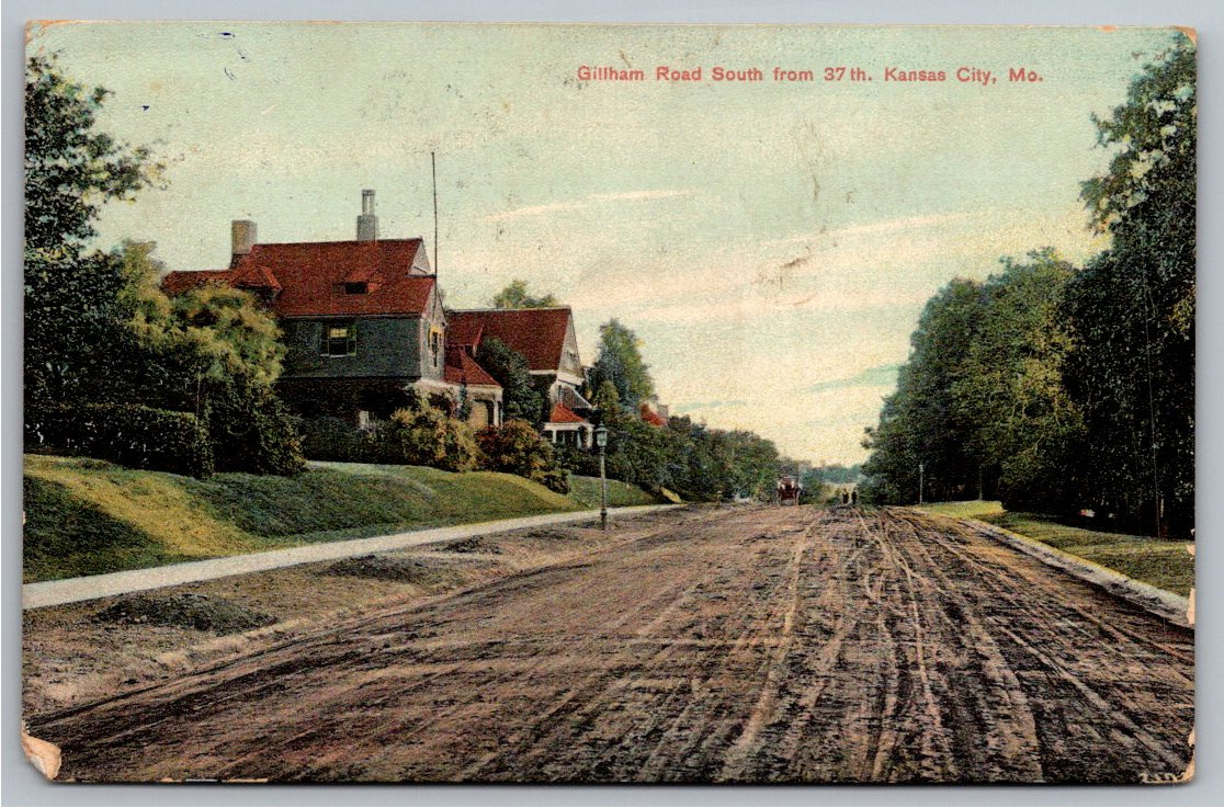 Antique 1900s Kansas City Postcard: Gillham Road South at 37th St