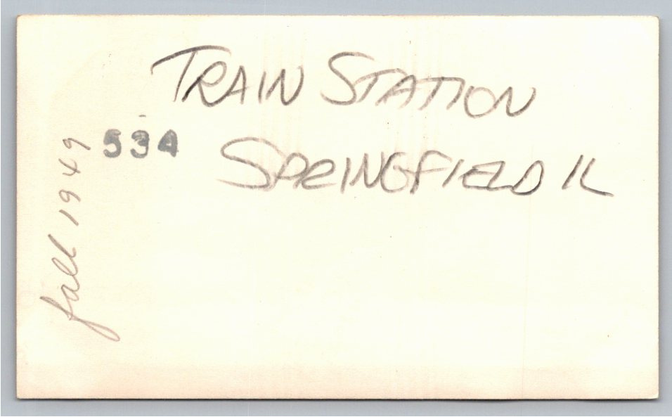 Vintage 1949 Springfield Illinois Train Station & Taxi Snapshot - Back / Reverse View
