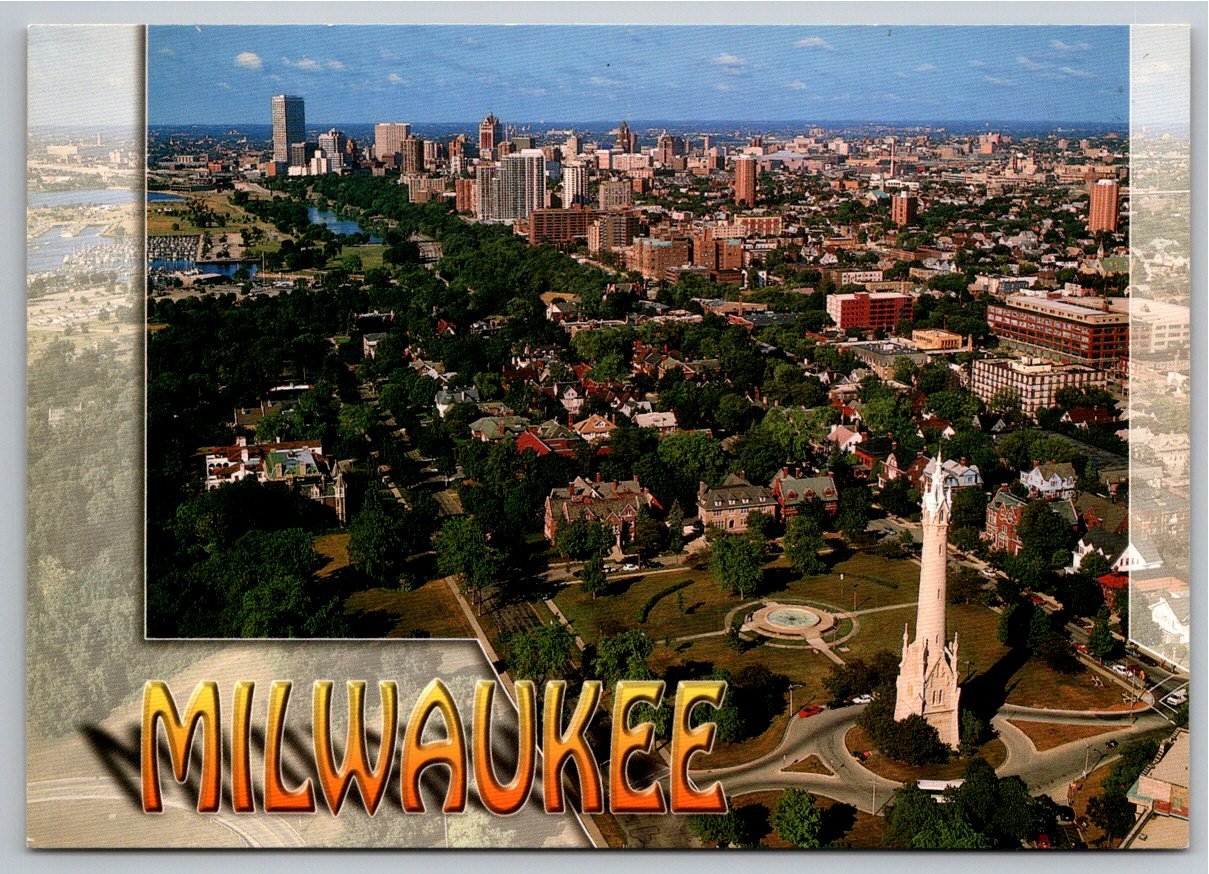 Vintage Milwaukee, Wisconsin Aerial View & Water Tower Postcard