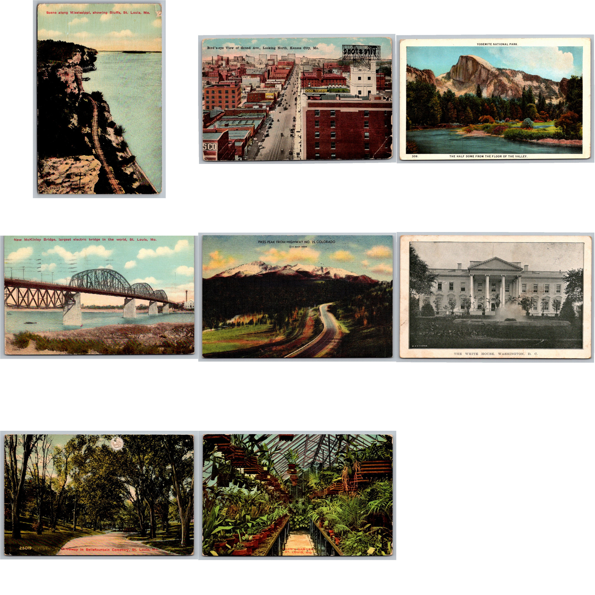 Vintage Mid-Century American Postcard Lot: Set of 8 Scenic Views