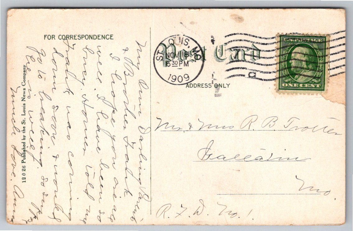 1909 Shaws Garden Greenhouse Orchid House St. Louis Postcard - Back / Reverse View