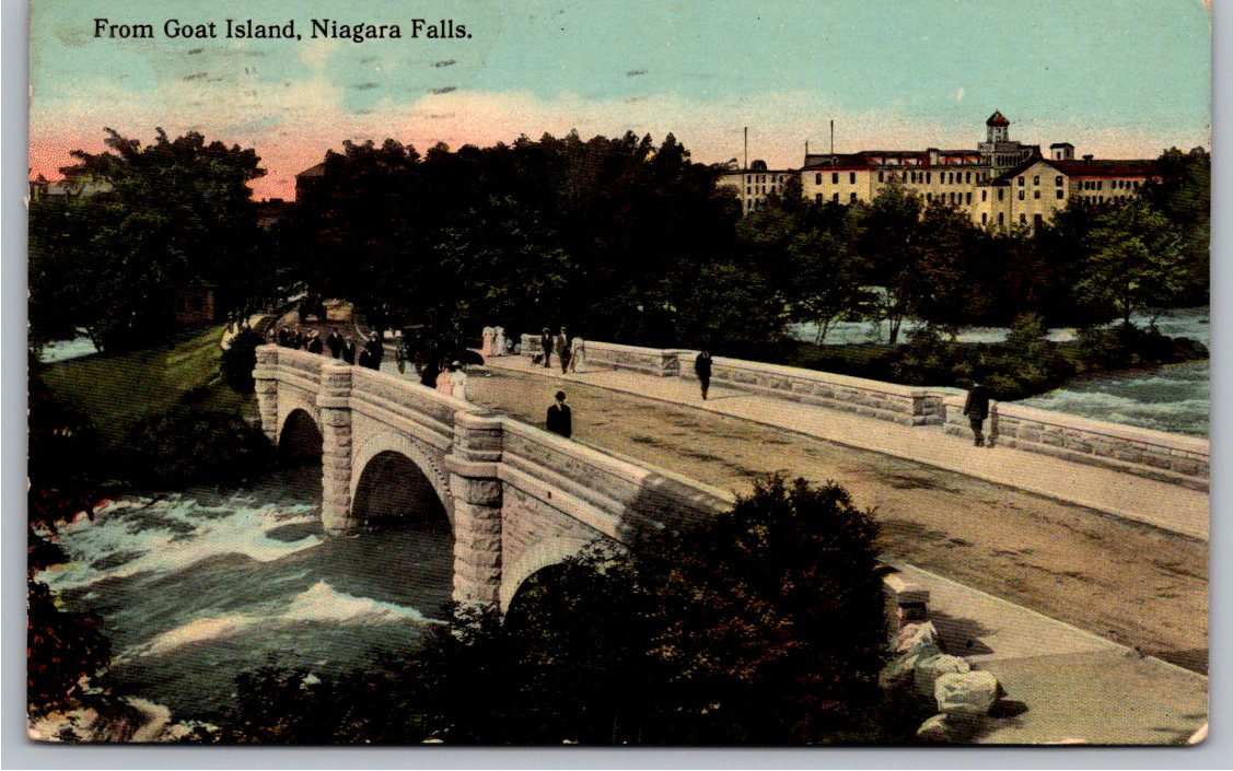 1912 Goat Island Bridge Niagara Falls NY Vintage Color Postcard
