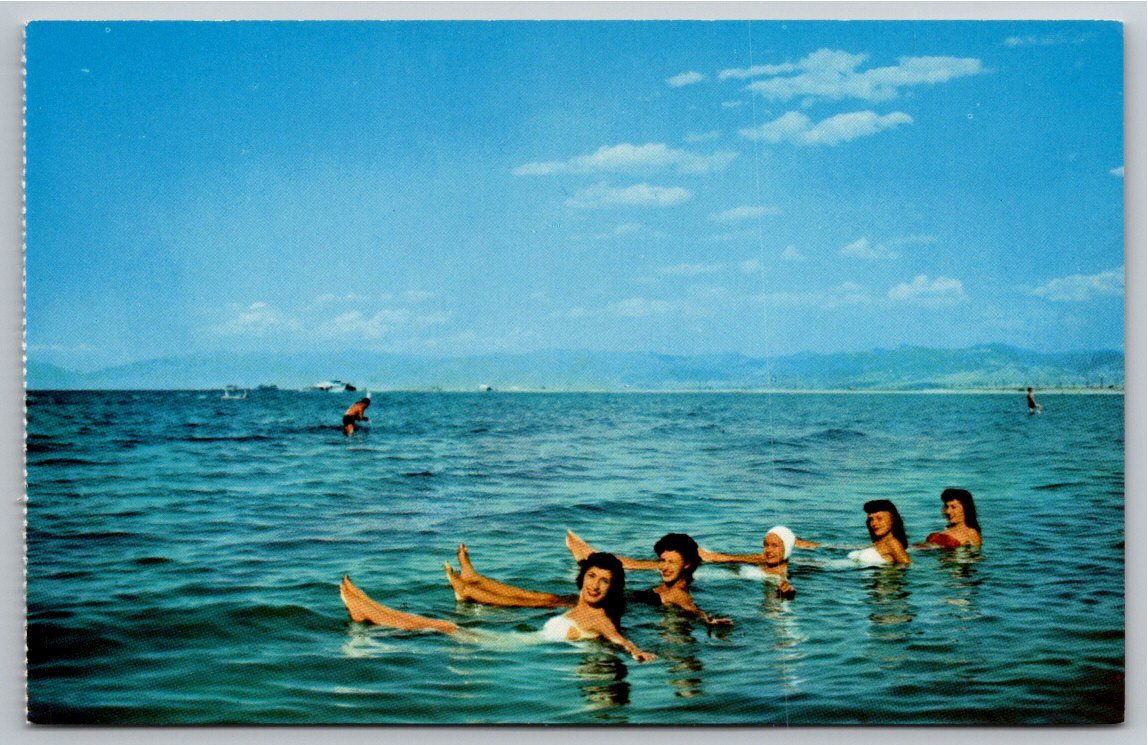Vintage Great Salt Lake Postcard: Floating at Sunset Beach, Utah