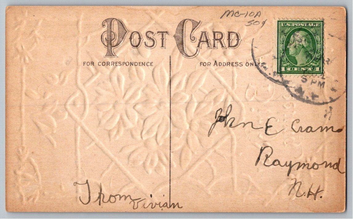 Antique 1910s Embossed Purple Clematis Birthday Greeting Postcard - Back / Reverse View
