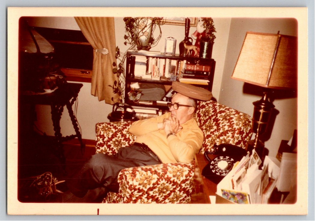 1970s Vintage Color Snapshot Funny Man Armchair Interior Decor