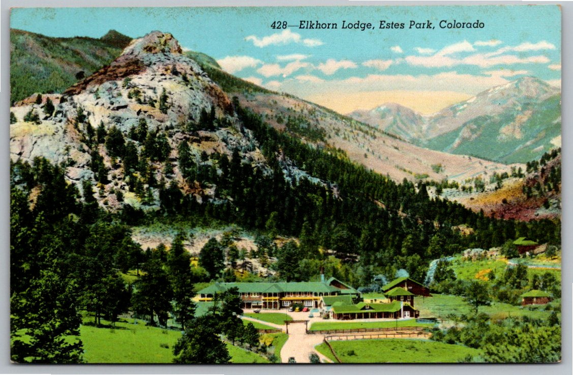 Vintage 1940s Elkhorn Lodge Postcard, Estes Park & Old Man