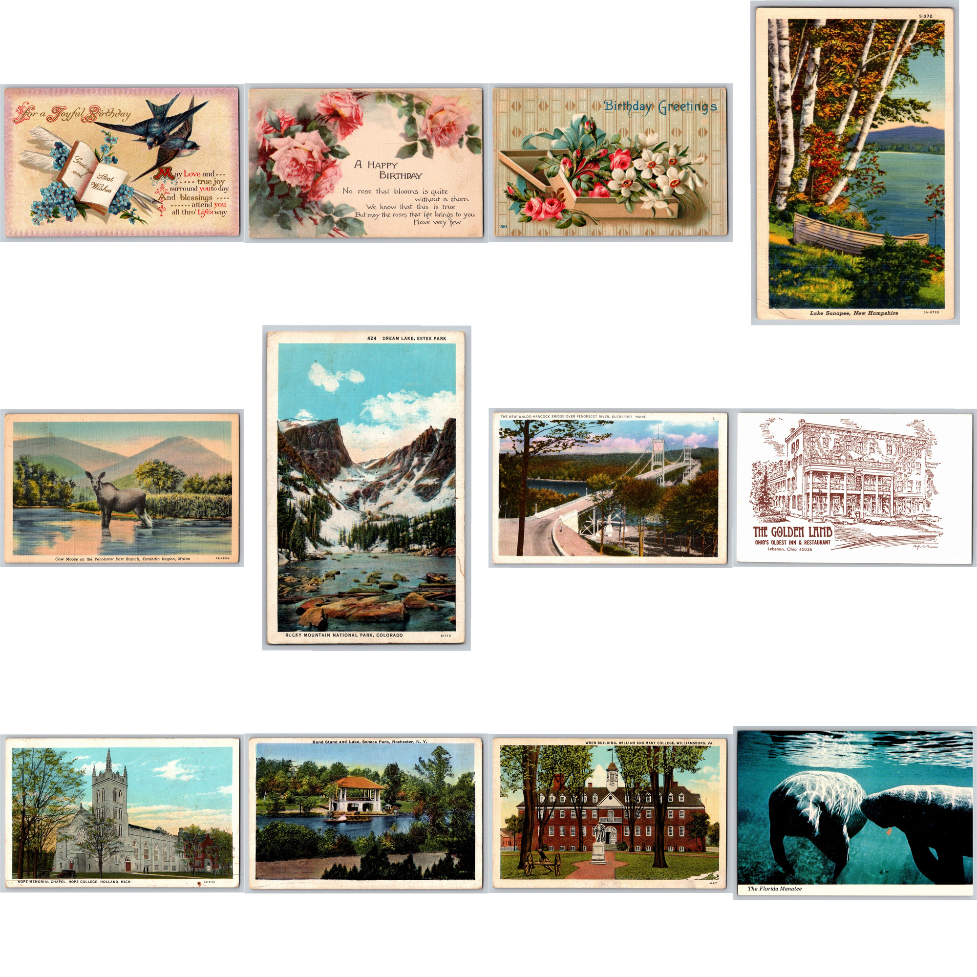 Vintage American Travel Postcard Lot: 12 Linen & Chrome Ephemera