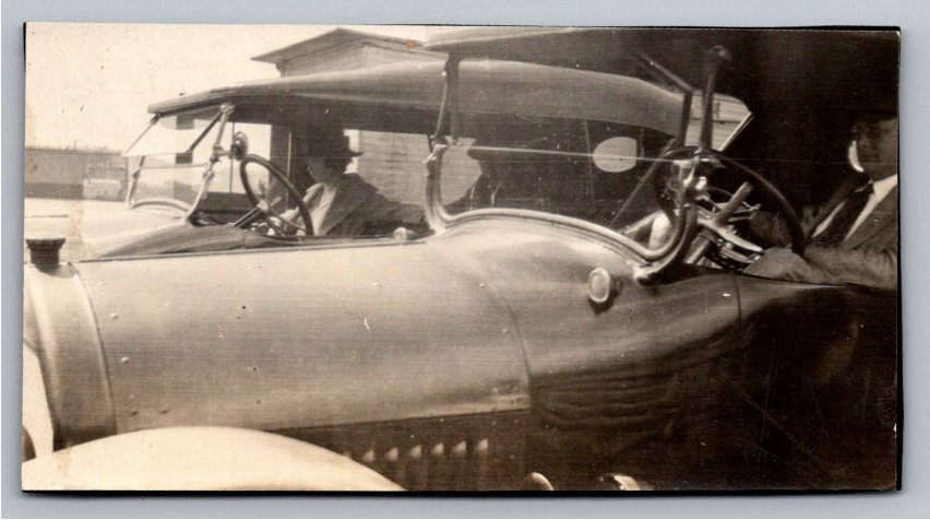 Vintage 1920s Open Top Touring Car Drivers B&W Snapshot Photo