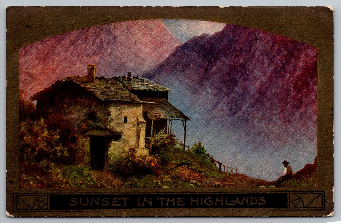 1909 Sunset in the Highlands Antique Art Lithograph Postcard