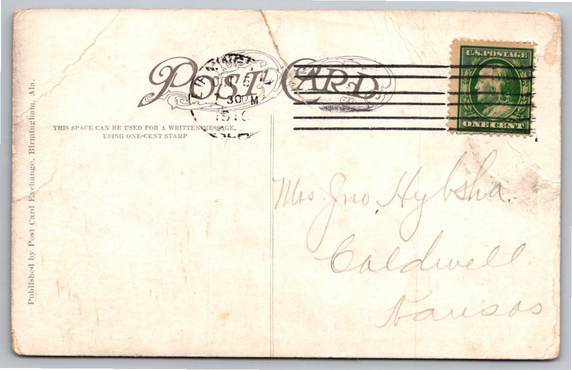 1910 New Morris Hotel Antique Postcard | Birmingham Alabama Flag - Back / Reverse View