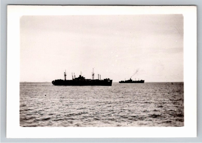 1940s WWII Ocean Cargo Transport Ship Vintage B&W Photograph