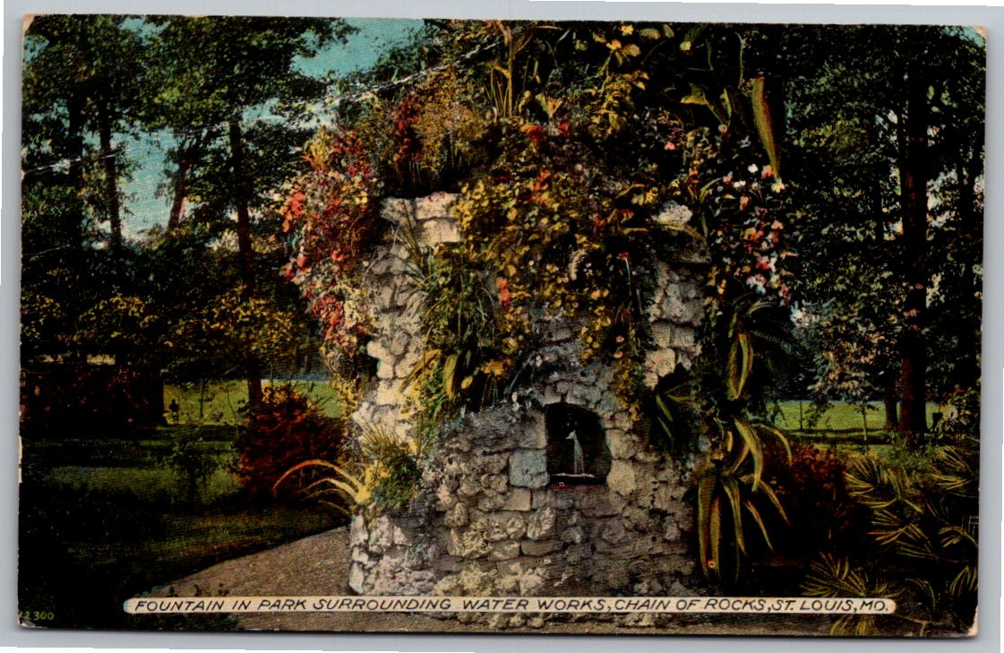 1913 Chain of Rocks Water Works Park Fountain St. Louis Postcard