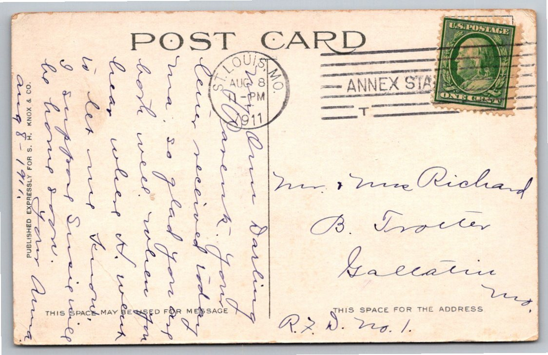 Vintage 1911 Eads Bridge & St. Louis Riverfront Color Postcard - Back / Reverse View