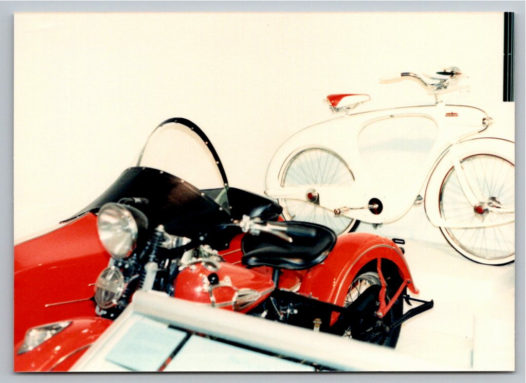 1980s Photo: Red Vintage Motorcycle Sidecar & Bowden Spacelander