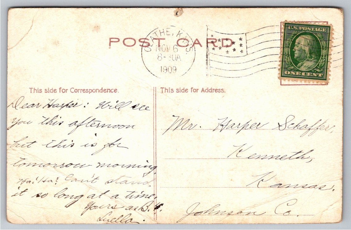 Antique 1909 Forest and Stream Art Nouveau River Sunset Postcard - Back / Reverse View