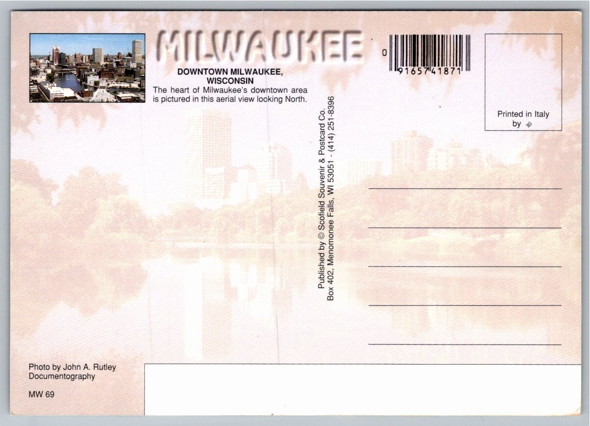 Vintage Milwaukee Wisconsin Skyline Aerial Postcard by John - Angle / View 2