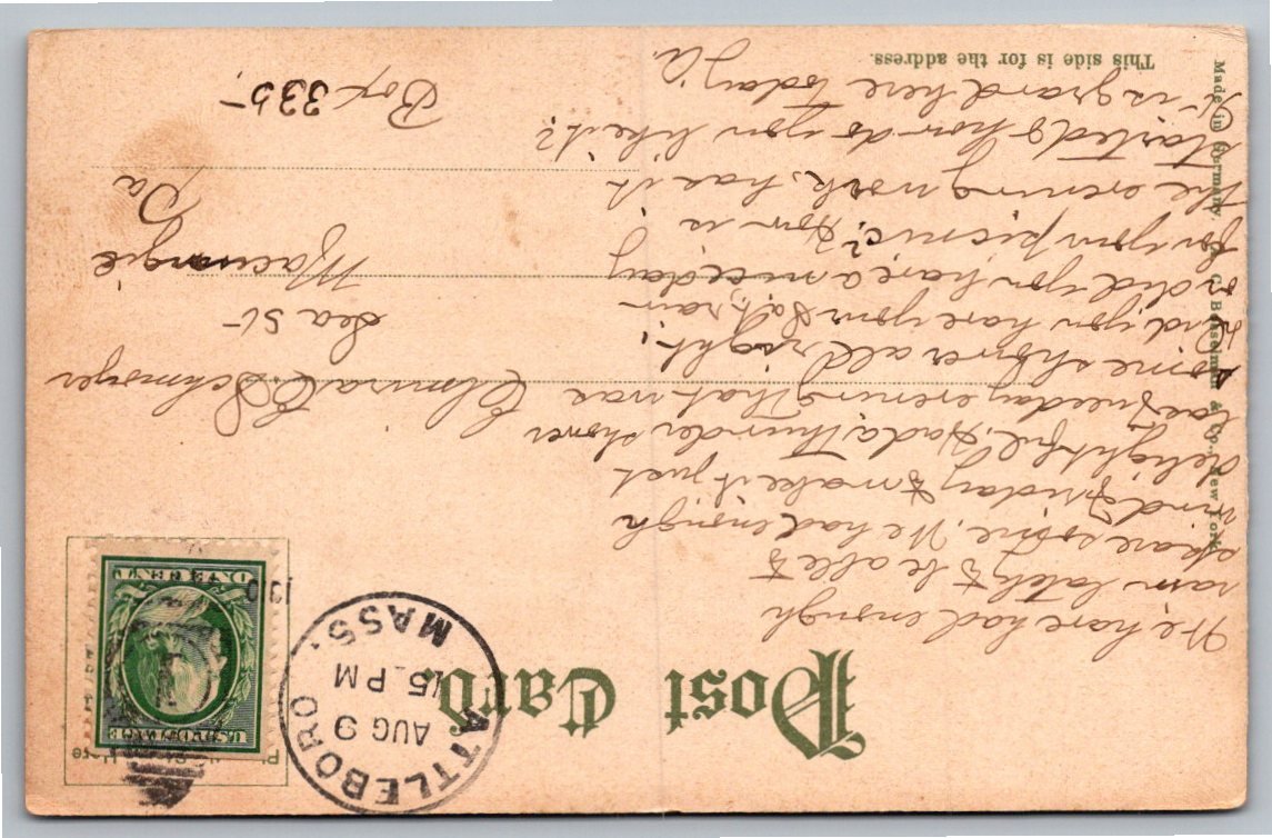 Historic Town Hall Wrentham Massachusetts Vintage Postcard c. - Back / Reverse View