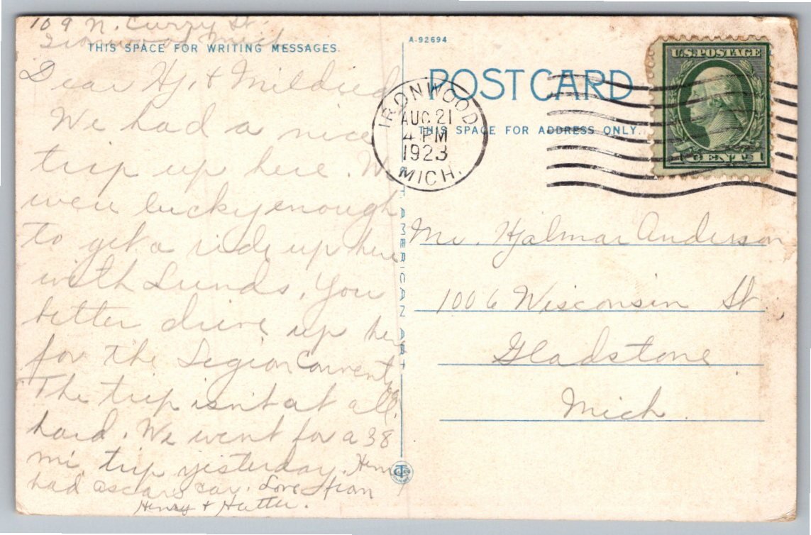 Vintage 1923 Ironwood Michigan Municipal Memorial Building - Back / Reverse View