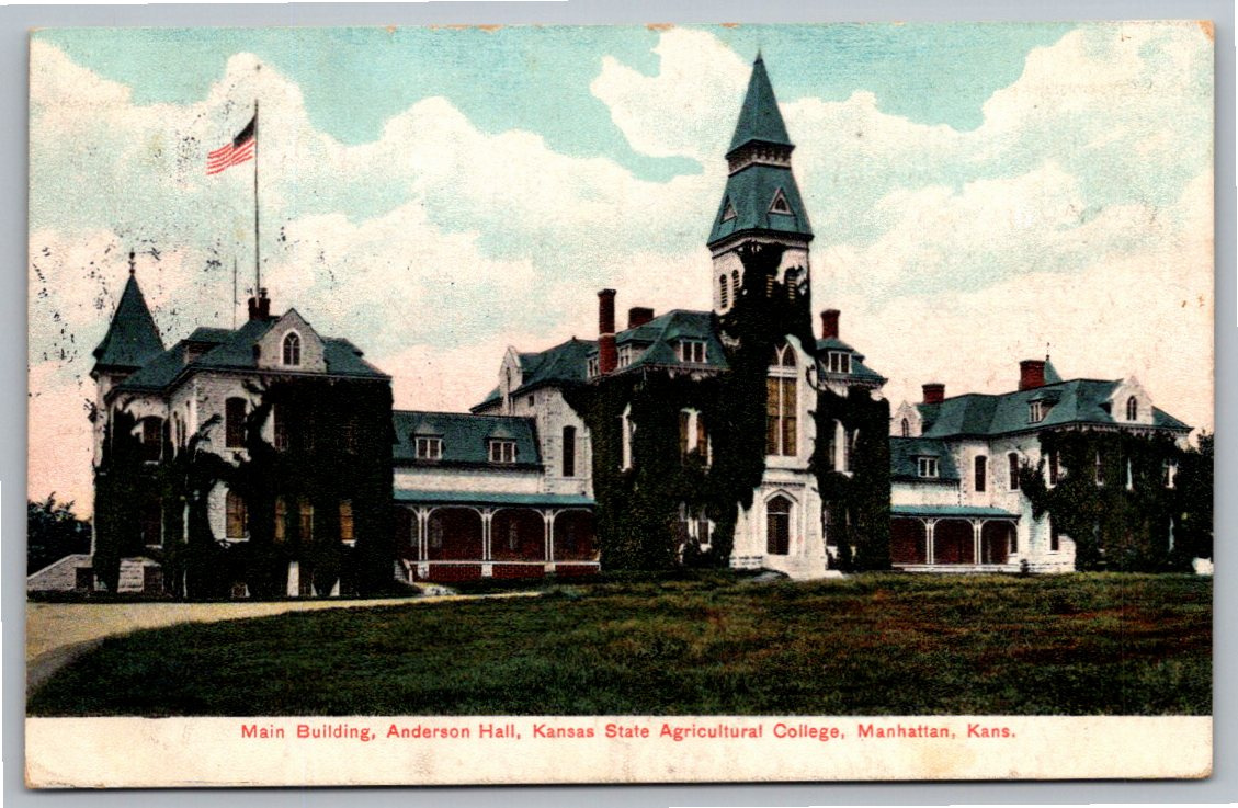 1908 Vintage Postcard: Anderson Hall at Kansas State College