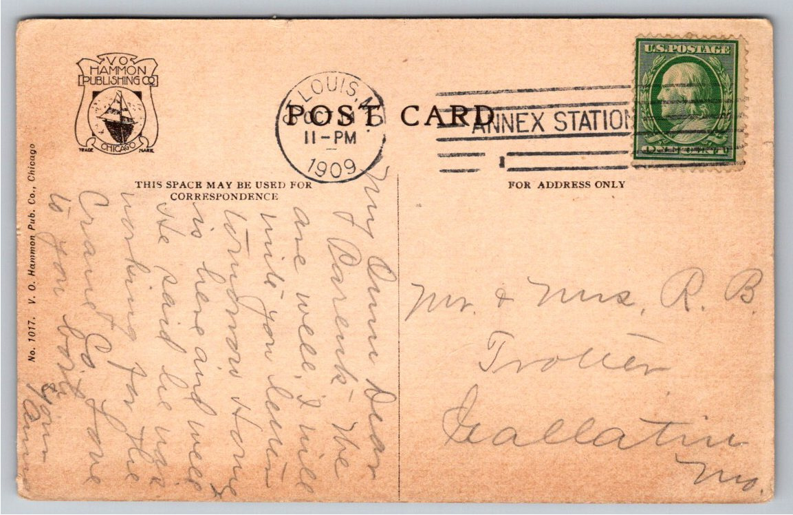 Antique 1909 Meramec River Bluff View St. Louis Missouri Postcard - Back / Reverse View