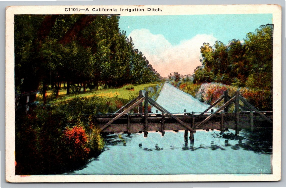Antique 1910s California Irrigation Ditch & Wooden Bridge