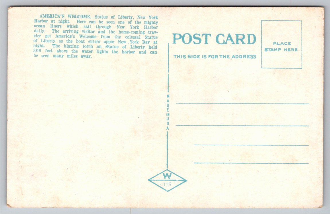 Vintage 1910s Statue of Liberty & Ocean Liner NYC Harbor Postcard - Back / Reverse View
