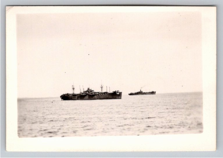 WWII US Navy Troop Transport Warships at Sea Vintage B&W Snapshot