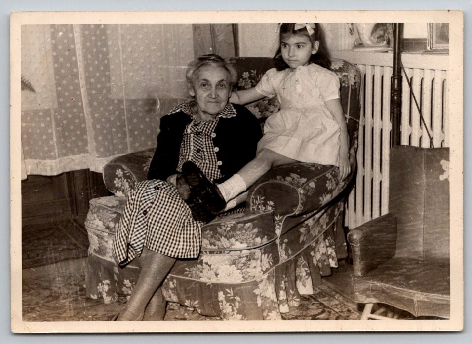 Vintage 1950s Black & White Snapshot: Grandmother & Girl in