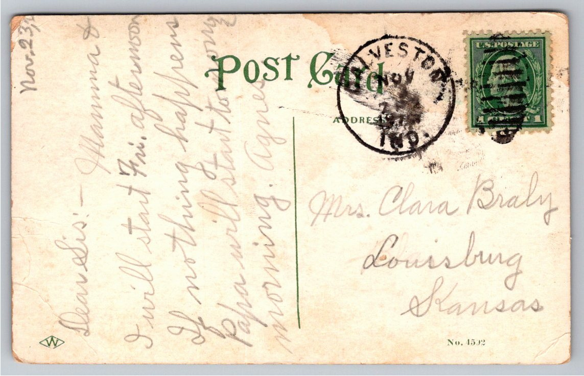 Antique Postcard: Lovers Lane at Longcliff, Logansport, Indiana - Back / Reverse View