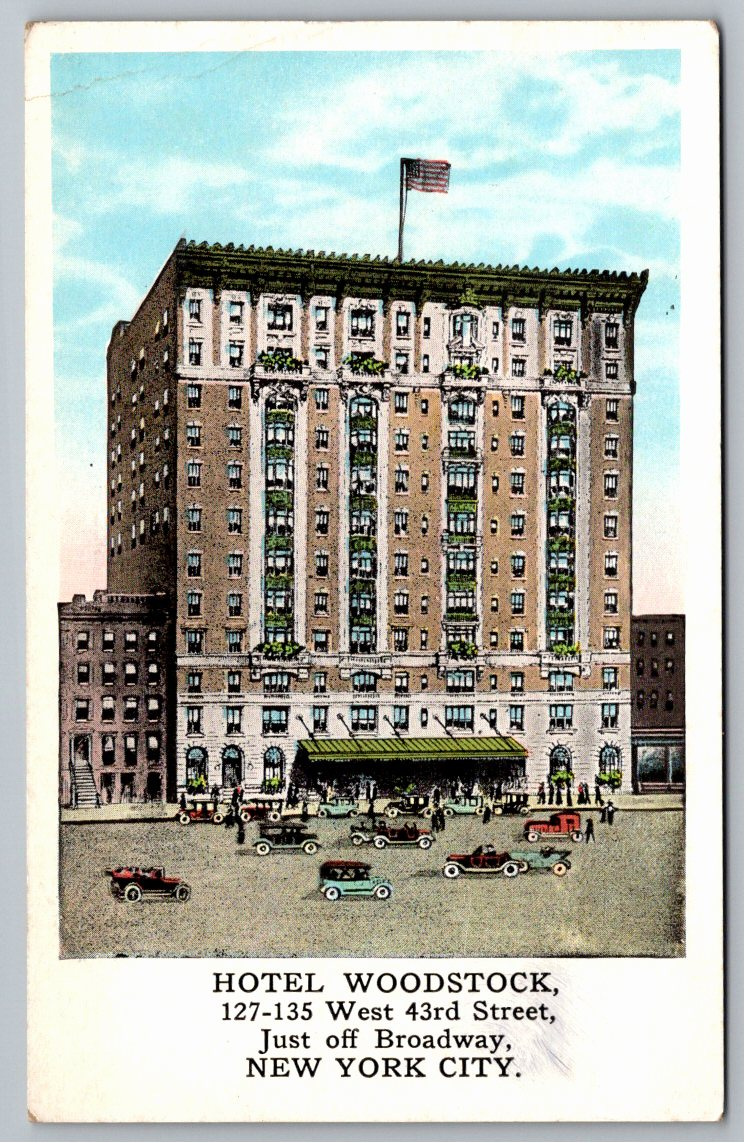 Vintage 1920s Hotel Woodstock Postcard - New York City Broadway