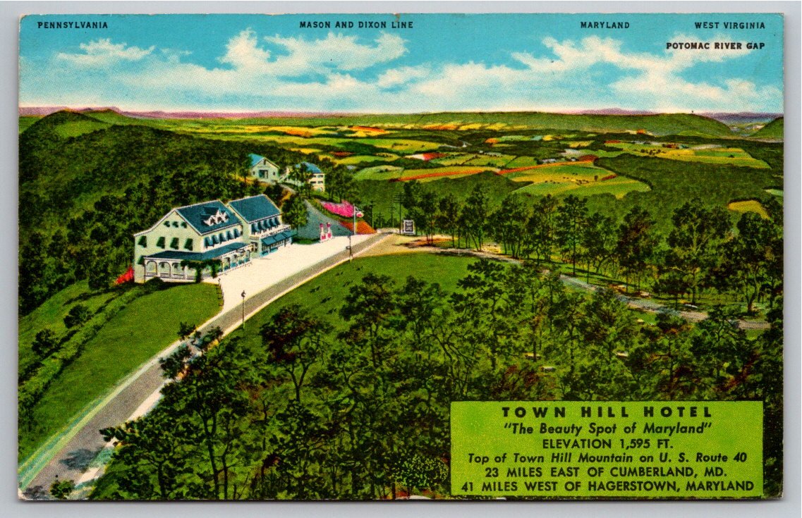 Vintage Postcard: Town Hill Hotel Little Orleans MD Route 40 View