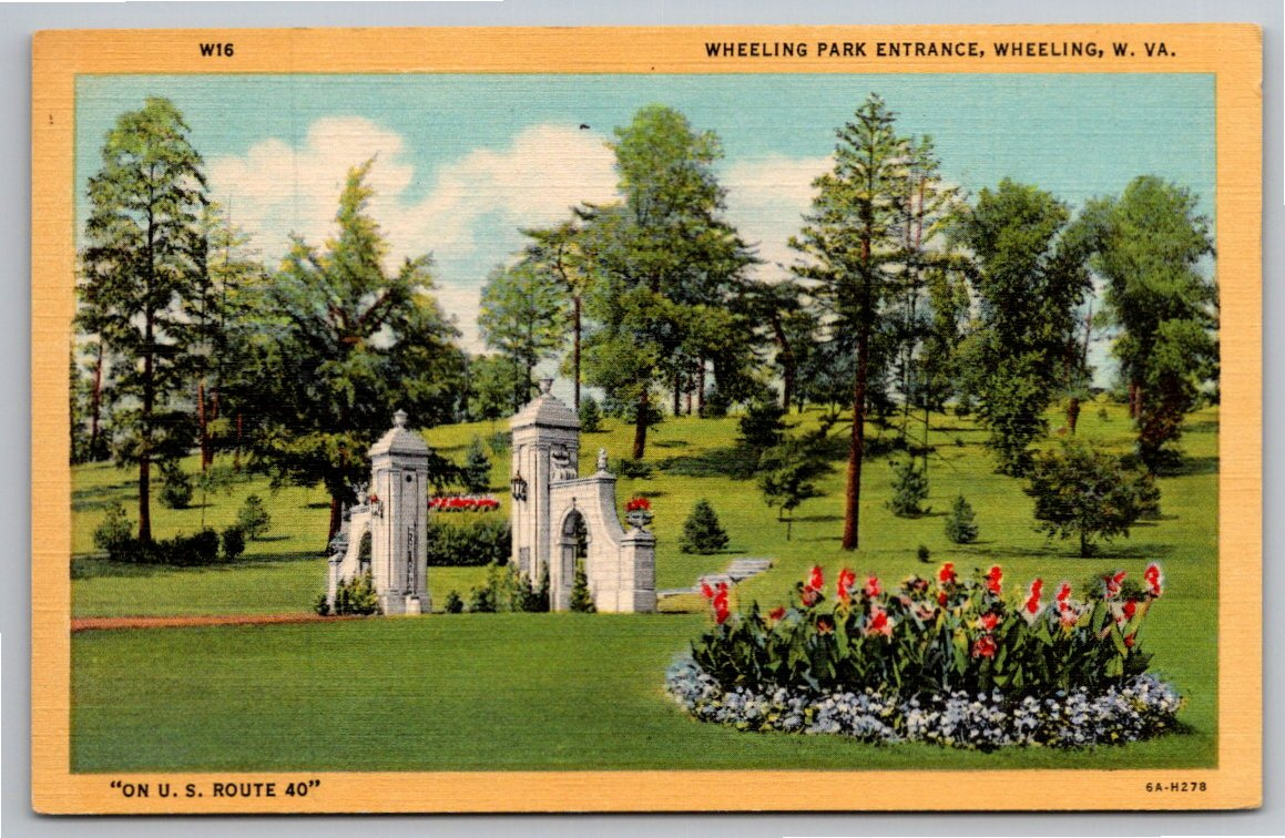 Vintage 1930s Wheeling Park Entrance West Virginia Linen Postcard