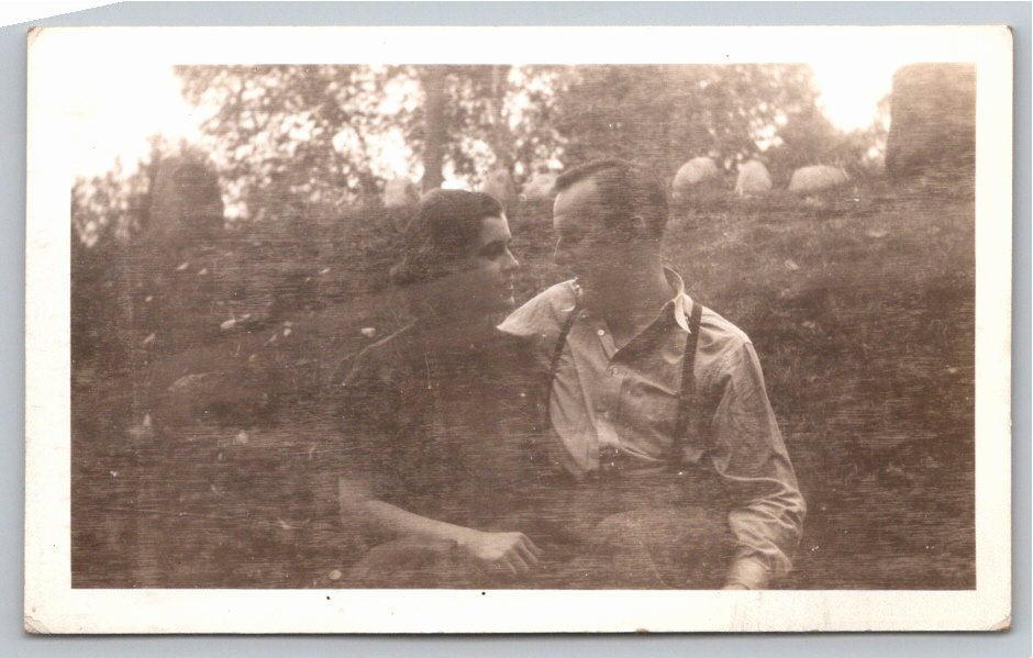 1930s Vintage Outdoor Snapshot: Young Couple Honeymoon Portrait