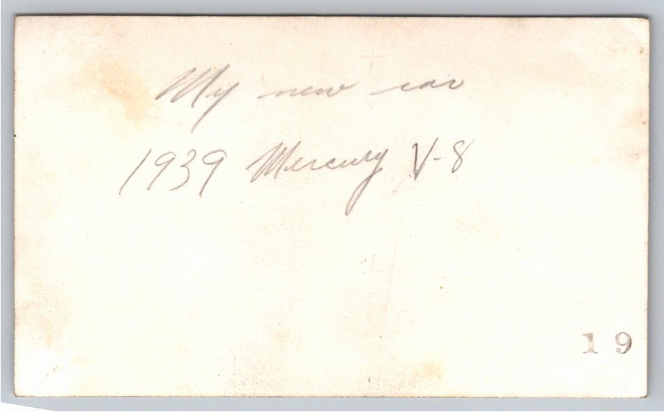 Vintage 1939 Mercury V-8 Sedan Original Black & White Snapshot - Back / Reverse View