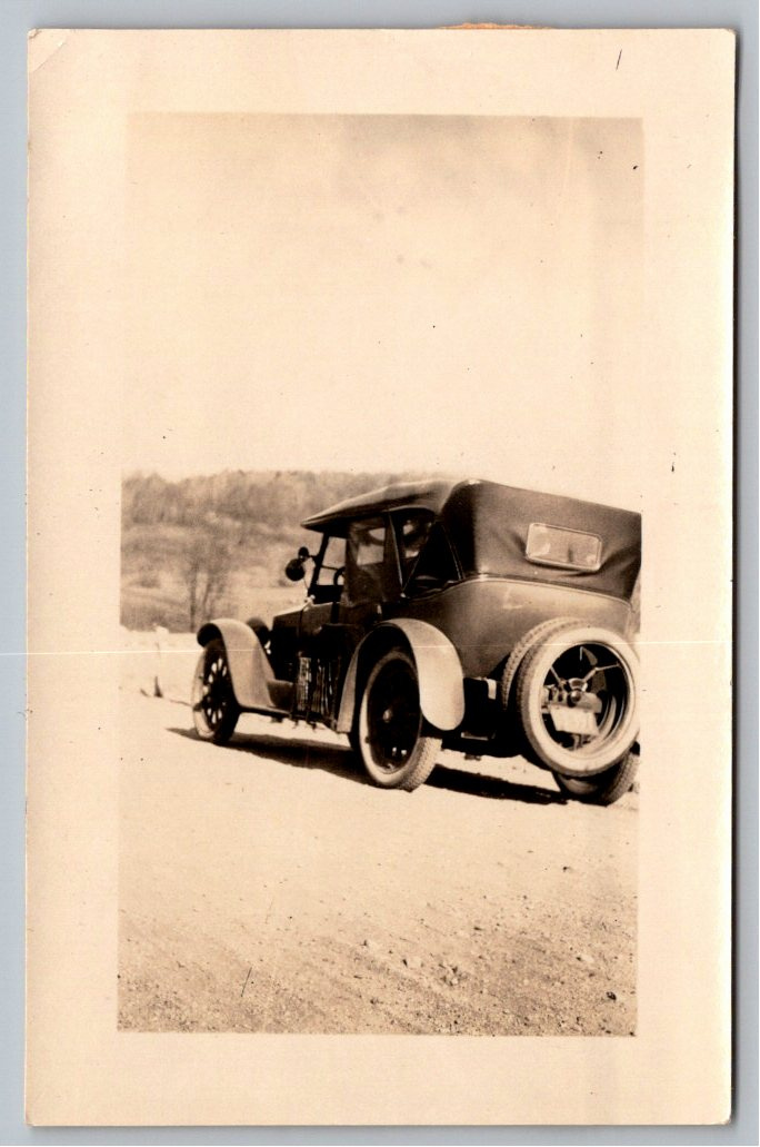 1920s Antique Touring Car on Country Road Vintage Sepia Snapshot
