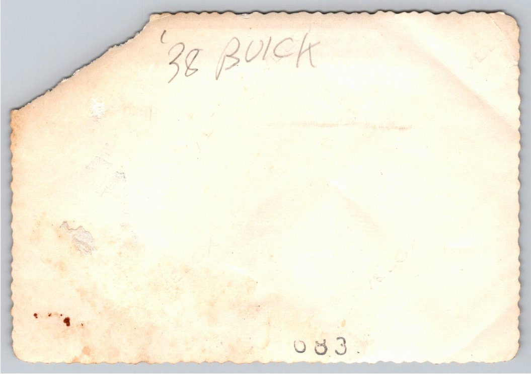 Vintage 1938 Buick Automobile Snapshot: Urban Street Scene Photo - Back / Reverse View
