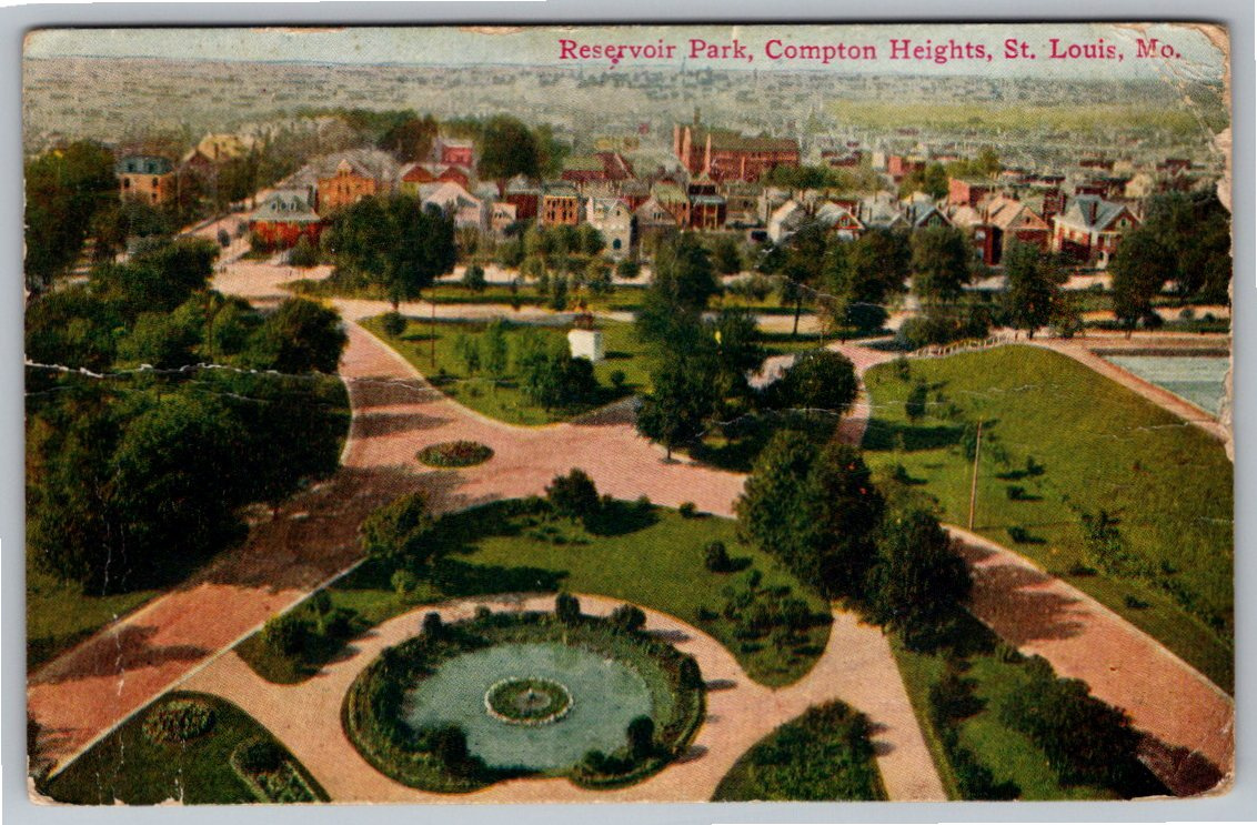 1908 St. Louis Reservoir Park Postcard: Compton Heights History