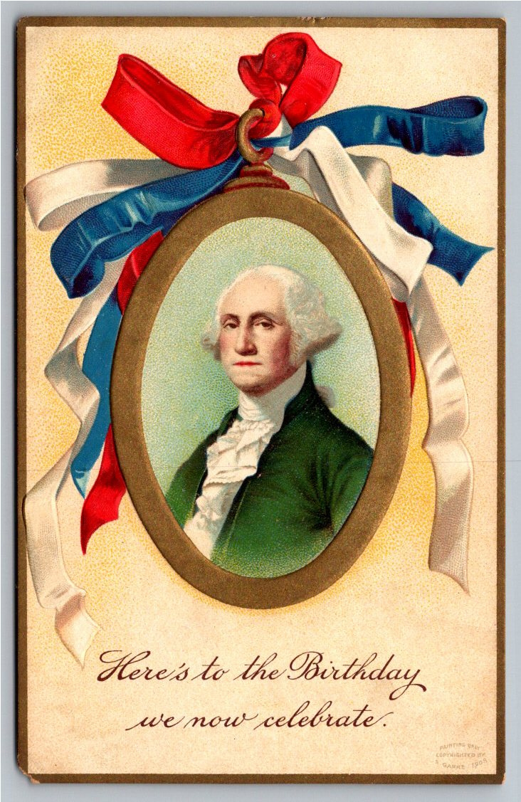 Antique 1909 George Washington Patriotic Embossed Ribbon Postcard