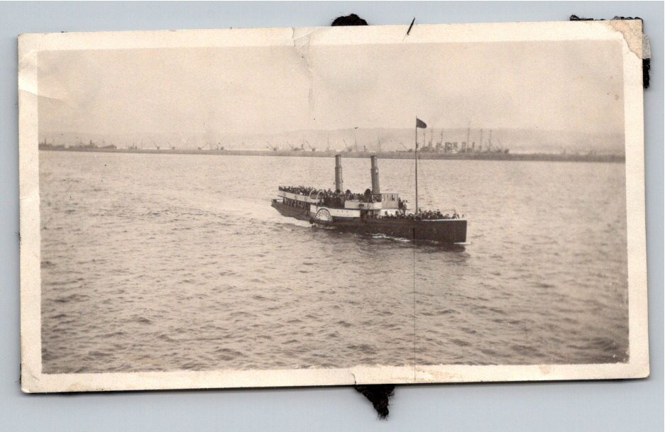 1910s French Harbor Paddle Steamer Ferry Boat Vintage Snapshot