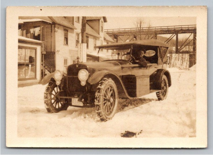 1910s Winton Touring Car with Tire Chains in Snow Photograph