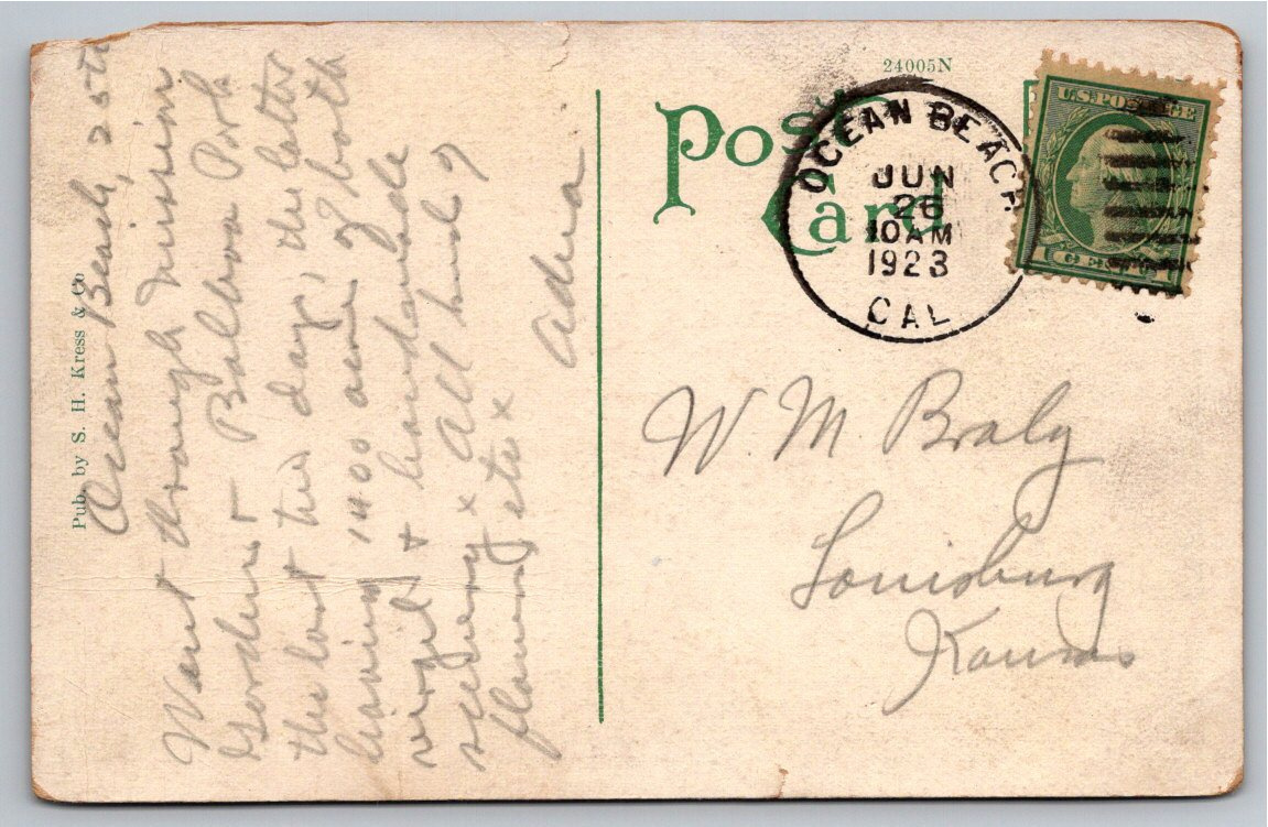 1923 Mission Cliff Gardens San Diego California Vintage Postcard - Back / Reverse View
